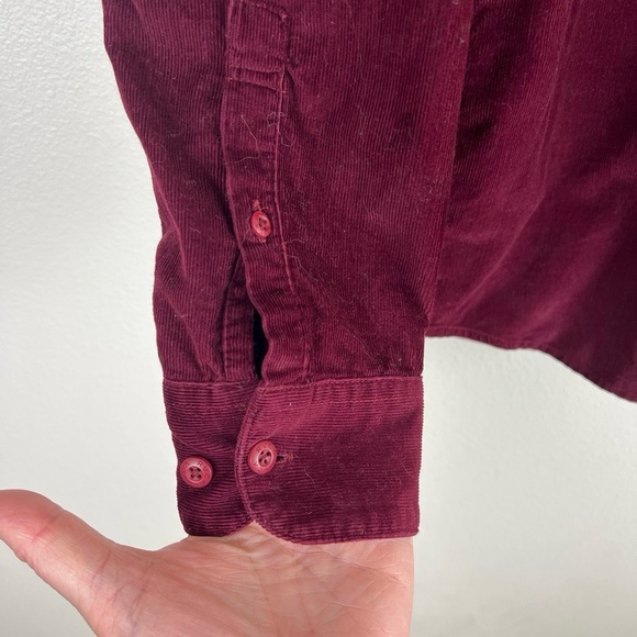 RVCA Corduroy Button Up Shirt Mens Size Medium Burgundy Front Pockets Fall Cozy - Picture 8 of 12